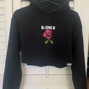 Broken Promises Black “Broken” Rose cropped hoodie